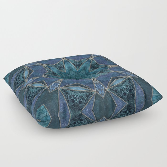 Elegant Blue Turquoise Marble Gemstone Mandala Design Floor Pillow