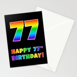 [ Thumbnail: HAPPY 77TH BIRTHDAY - Multicolored Rainbow Spectrum Gradient Stationery Cards ]
