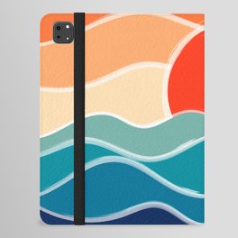 Retro 70s and 80s Color Palette Mid-Century Minimalist Nature Waves and Sun Abstract Art iPad Folio Case