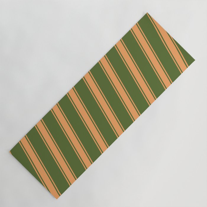 Dark Olive Green & Brown Colored Stripes/Lines Pattern Yoga Mat
