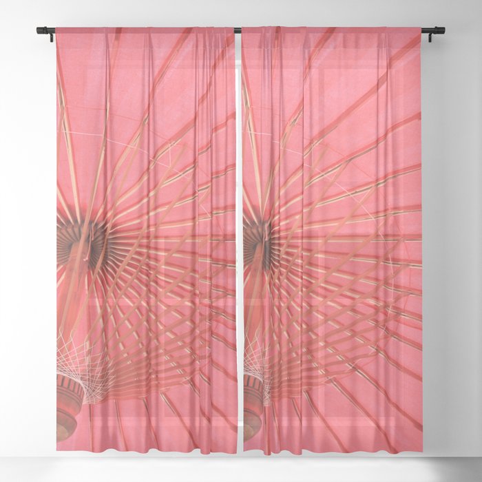 Red umbrella Sheer Curtain