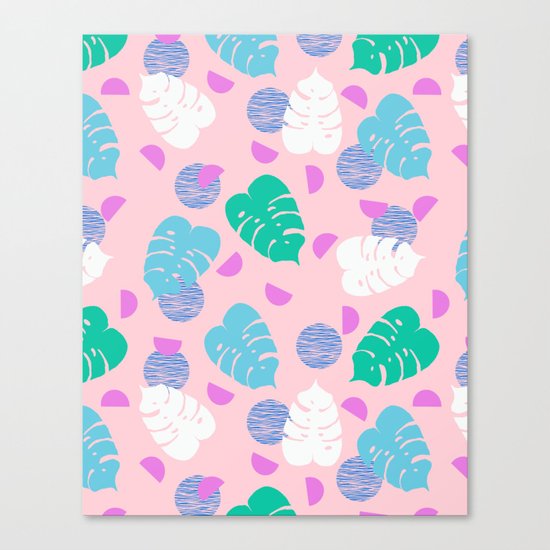 Monstera leaf house plant abstract modern print neon pink pastel summer vacation palm springs Canvas Print