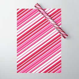 [ Thumbnail: Hot Pink, Crimson, and Mint Cream Colored Stripes/Lines Pattern Wrapping Paper ]