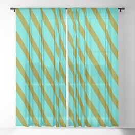 [ Thumbnail: Green and Turquoise Colored Stripes Pattern Sheer Curtain ]