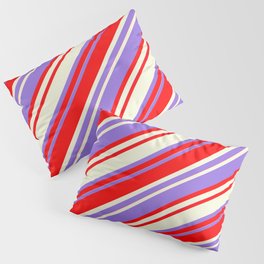 [ Thumbnail: Purple, Red, and Beige Colored Striped Pattern Pillow Sham ]