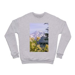Mount Rainier Wildflower Wanderlust - Pacific Northwest Mountain Adventure Crewneck Sweatshirt