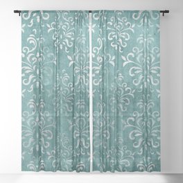 teal and white pattern / vintage Sheer Curtain