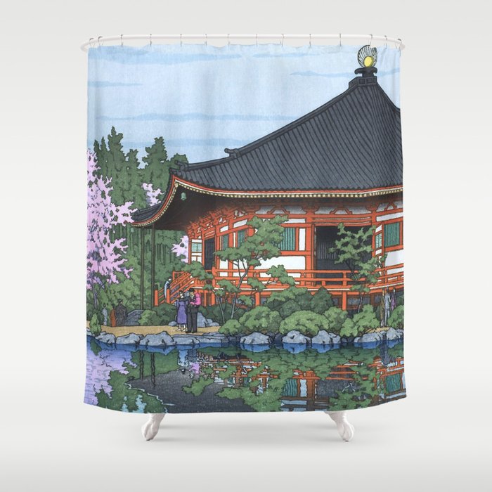 Sakura At Daigoji Temple, Kyoto - Vintage Japanese Woodblock Print Art Shower Curtain