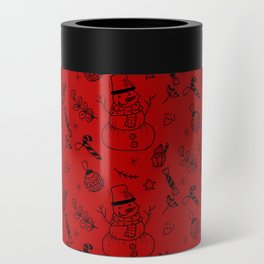 Red and Black Christmas Snowman Doodle Pattern Can Cooler