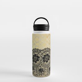 Black floral luxury lace on gold damask pattern Water Bottle