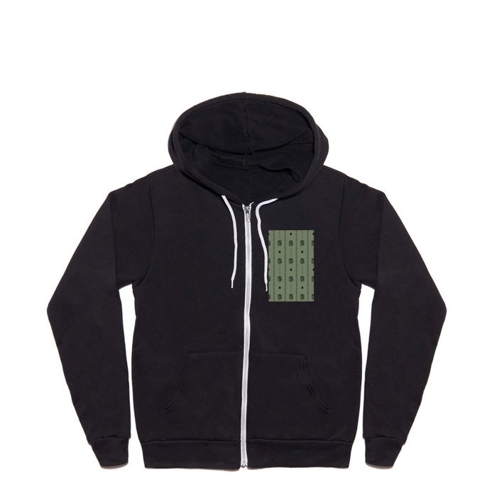 Hushed Olive Green and Black Mud Cloth Pattern  Full Zip Hoodie