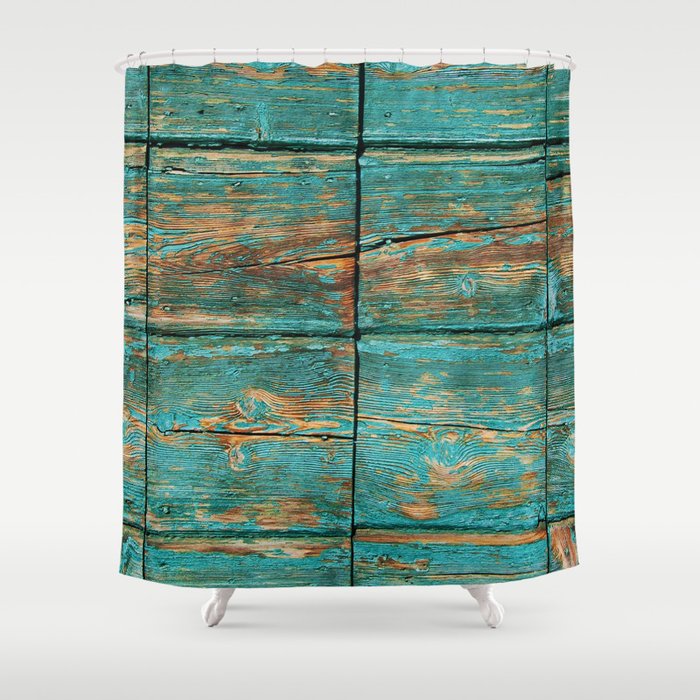 Rustic Teal Boards (Color) Shower Curtain