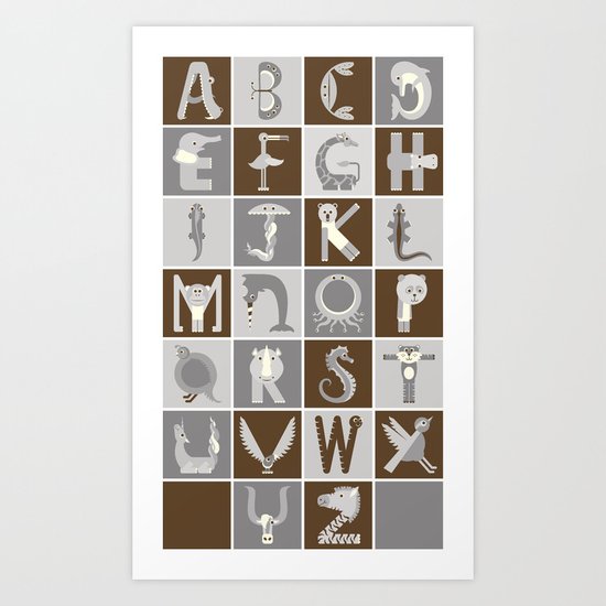 Neutral Vertical Animal Alphabet (Complete Poster) Art Print