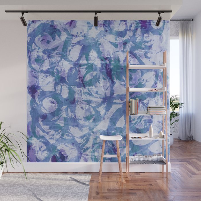Abstract Stormy Splashy Texture Purplish Blue Wall Mural By
