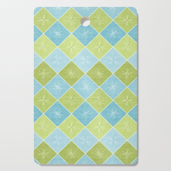 Blue Green Atomic Age Starburst Check Cutting Board