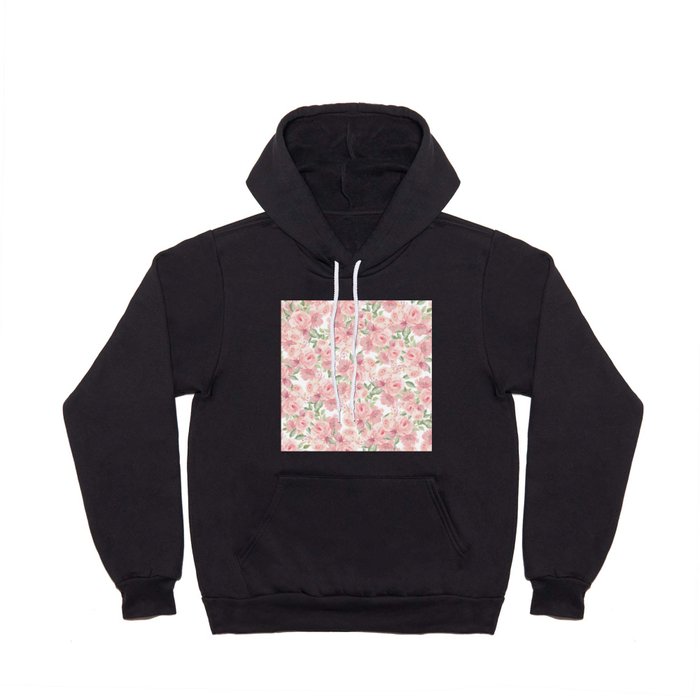 Watercolor botanical pink coral green summer flowers Hoody