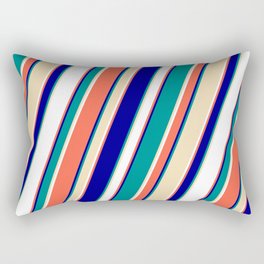 [ Thumbnail: Red, Dark Blue, Dark Cyan, Tan & White Colored Lined/Striped Pattern Rectangular Pillow ]