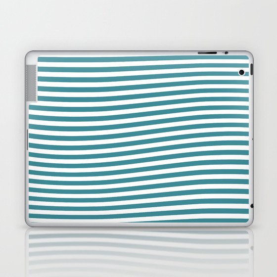 Aqua and White Wavy Horizontal Stripe Pattern - Krylon 2022 Color of the Year Satin Rolling Surf Laptop & iPad Skin