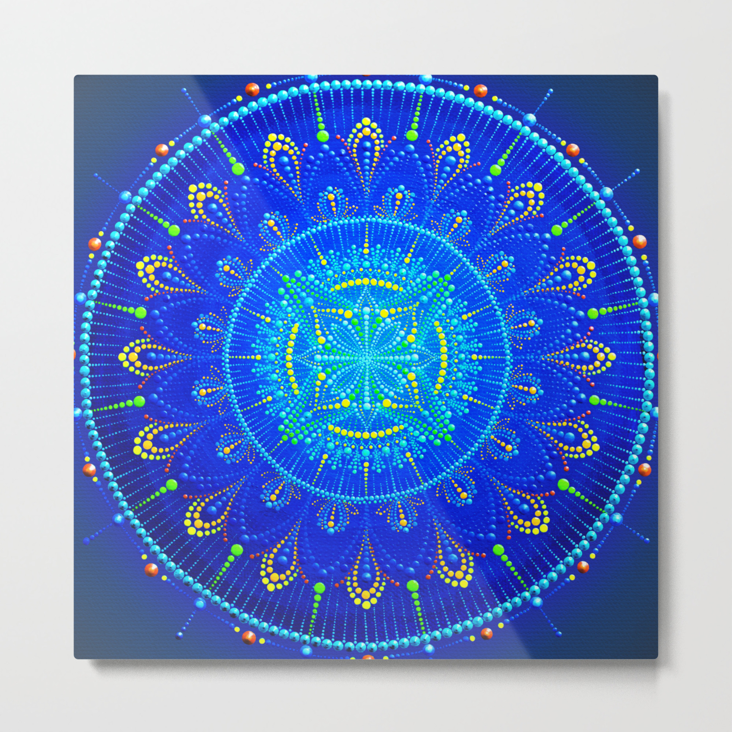 Blue Mandala Painting On Canvas Metal Print By Anastasiahelten