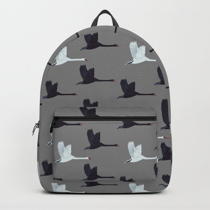 Flying Elegant Swan Pattern on Grey Background Backpack