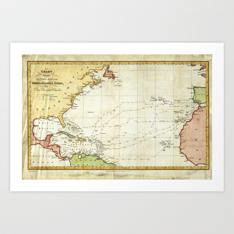 Map Of Columbus Journey Vintage Christopher Columbus Voyage Map (1828) Art Print By Bravuramedia |  Society6