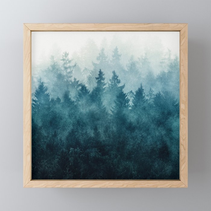 The Heart Of My Heart // So Far From Home Of A Misty Foggy Wild Forest Covered In Blue Magic Fog Framed Mini Art Print
