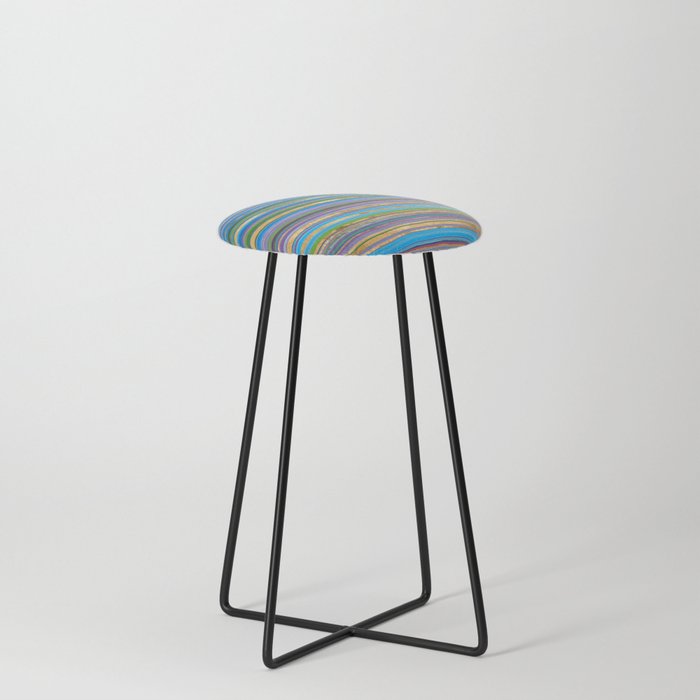 Brush Lines and Strokes - Blue Green and gold Counter Stool