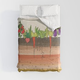 Earth soil layers vegetables garden cute educational illustration kitchen decor print Comforter