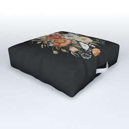 Roses and Poppies Bouquet on Charcoal Black Outdoor Floor Cushion