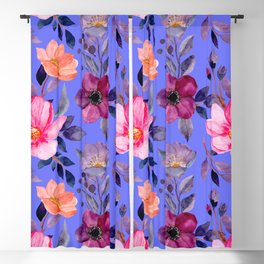 Multicolored Flowers on Blue Background  Blackout Curtain