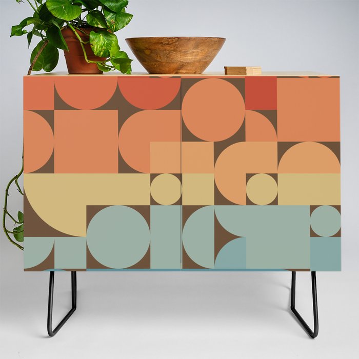 Retro Geometric Abstract Art 70s 2 Credenza