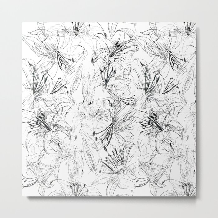 lily sketch black and white pattern Metal Print