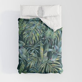 Watercolor green tropical leaves Comforter