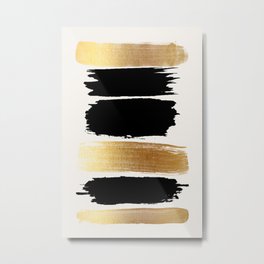 Brush Strokes (Black/Gold) Metal Print | Minimal, Rosebeck, Modern, Paint, Pattern, Simple, Graphicdesign, Metallic, Black, Stripes 