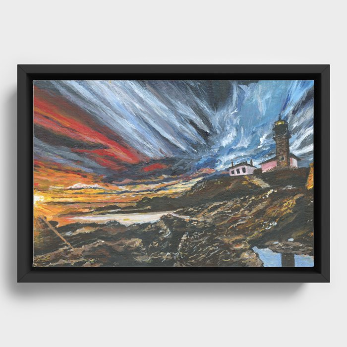 Stormy Skies at Beavertail Lighthouse  Framed Canvas