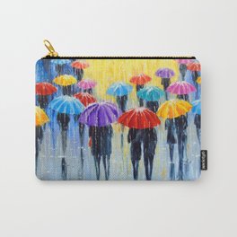 Rain in colorful umbrellas Carry-All Pouch | Romance, Watercolor, Rain, Rainpainting, People, Emotionsart, Umbrellascolorful, Painting, Paletteknifelove, Paintingbright 