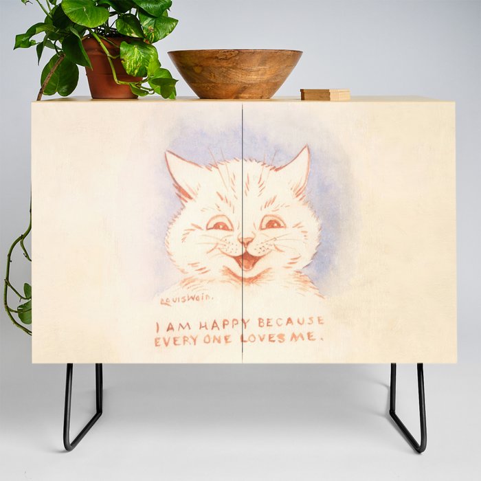 'I Am Happy Because Every One Loves Me' Louis Wain Cat Credenza