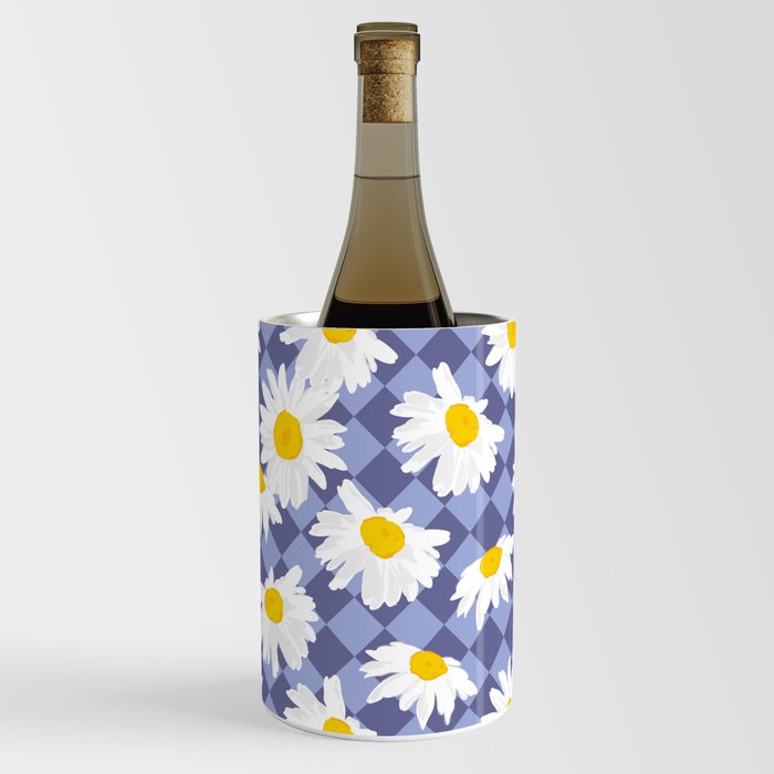 Blooming Daisies on Muted Veri Peri Tiles Background Wine Chiller