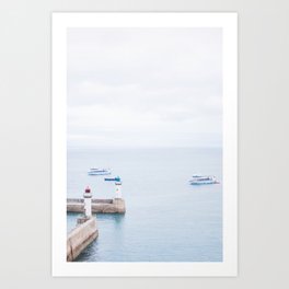 Brittany, France⎪Lighthouse harbor neutral pastel blue minimalist abstract nordic french landscape Art Print