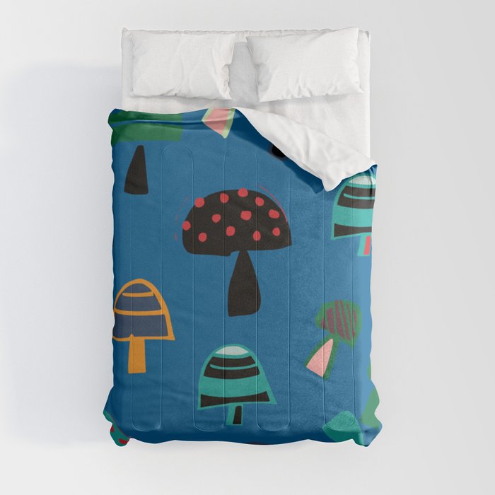 Cute Mushroom Blue Comforter