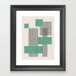 Stripes and Square Green Composition - Abstract Framed Art Print