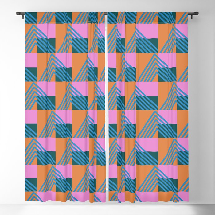 Retro Shapes in Teal Pink and Orange 217 Blackout Curtain