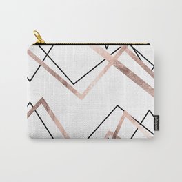 Rose Gold White Linear Triangle Abstract Pattern Carry-All Pouch