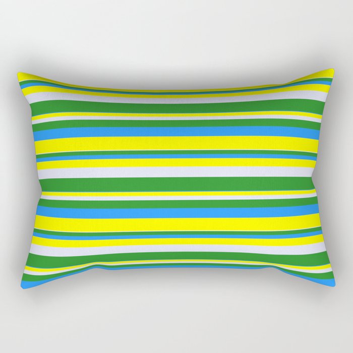 Lavender, Forest Green, Blue & Yellow Colored Striped Pattern Rectangular Pillow