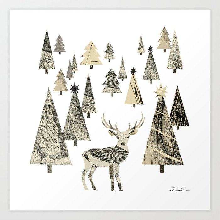 Winter Woods, collage Art Print