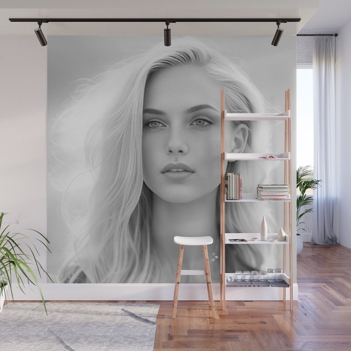 Portrait of a blond, female portrait black and white photograph - photography - photographs Wall Mural