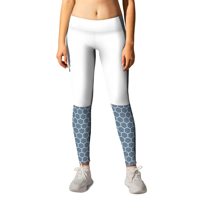 White Diamond Lace Horizontal Split on Slate Gray Blue Leggings