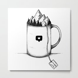 Teatime Metal Print | Mountains, Mug, Relax, Ink Pen, Nature, Love, Landscape, Inkwork, Teatime, Blackwork 