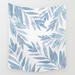 Muted Blue Palm Leaves Wall Tapestry