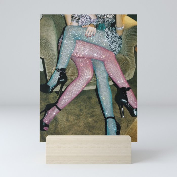 GIRLS PARTY TIME | digital collage art by Yana Potter | sparkle pantyhose | diamonds | love  Mini Art Print